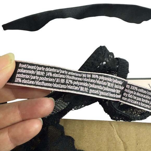 Victoria Secret Panty Thong Bling Shine Strap Black Lace Logo XL - Picture 5 of 6